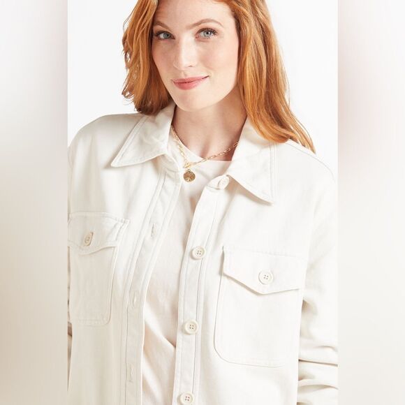 EUC Good American Fleece Shacket Shirt Jacket Bone Cream Sz. 00/0=XS - Picture 8 of 9